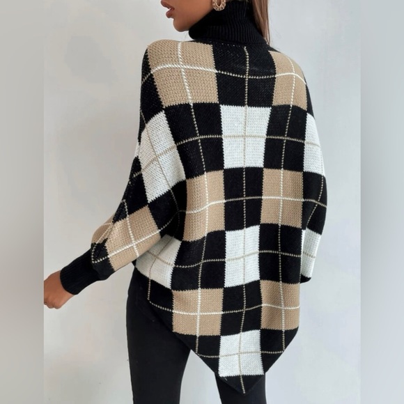 Plaid Turtle Neck Poncho/Sweater - Picture 2 of 5